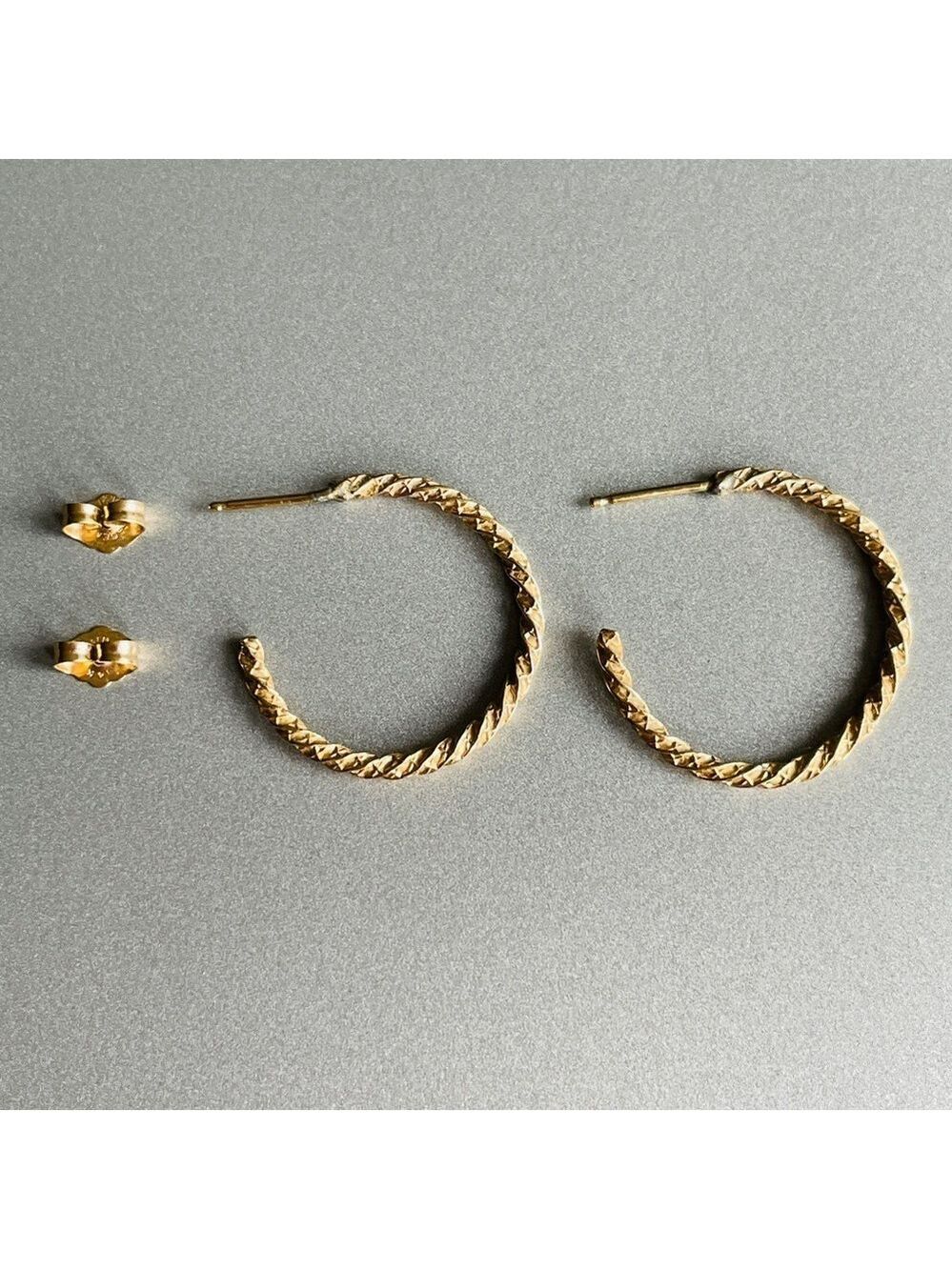 14k Yellow Gold Twisted Rope Half Hoop Vintage Earrings - Picture 5 of 6